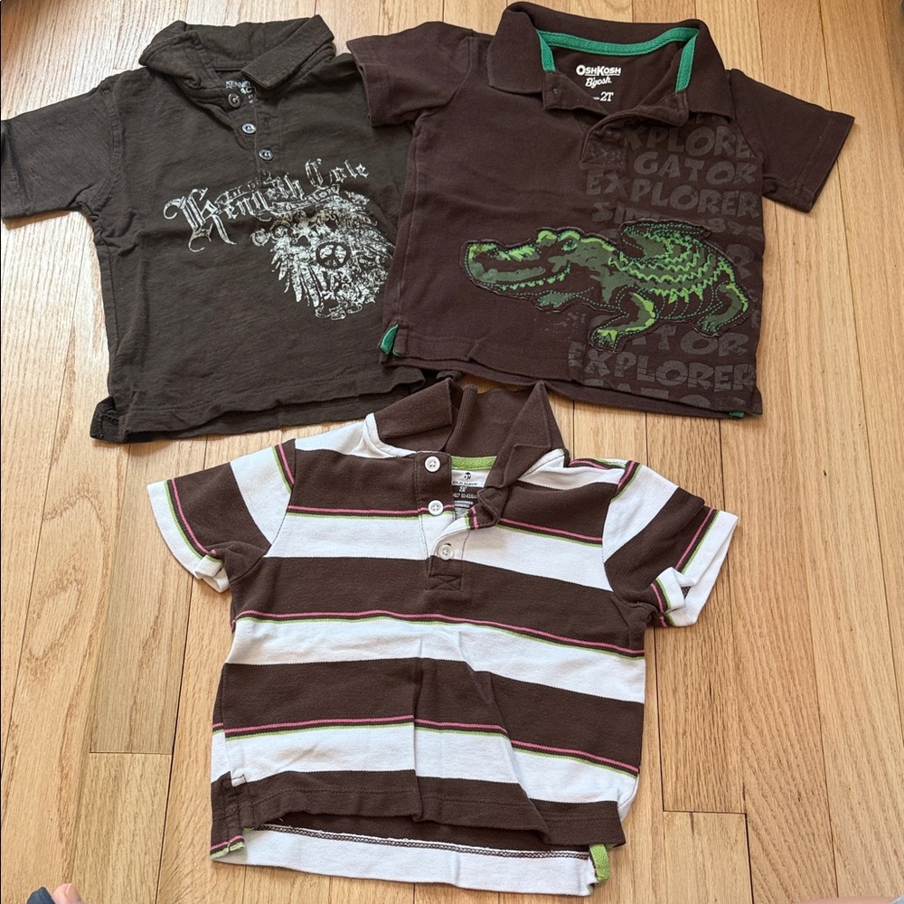 Bundle of 3 Collard Short Sleeve Polo Graphic  Tops Brown Size 2T